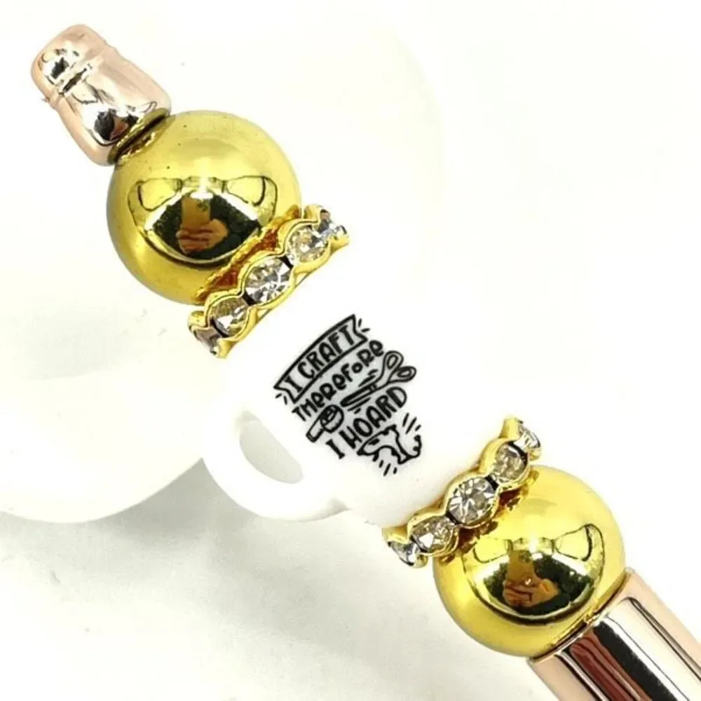 I craft therefore I hoard coffee mug cup pen handmade NEW bling rhinestone gold